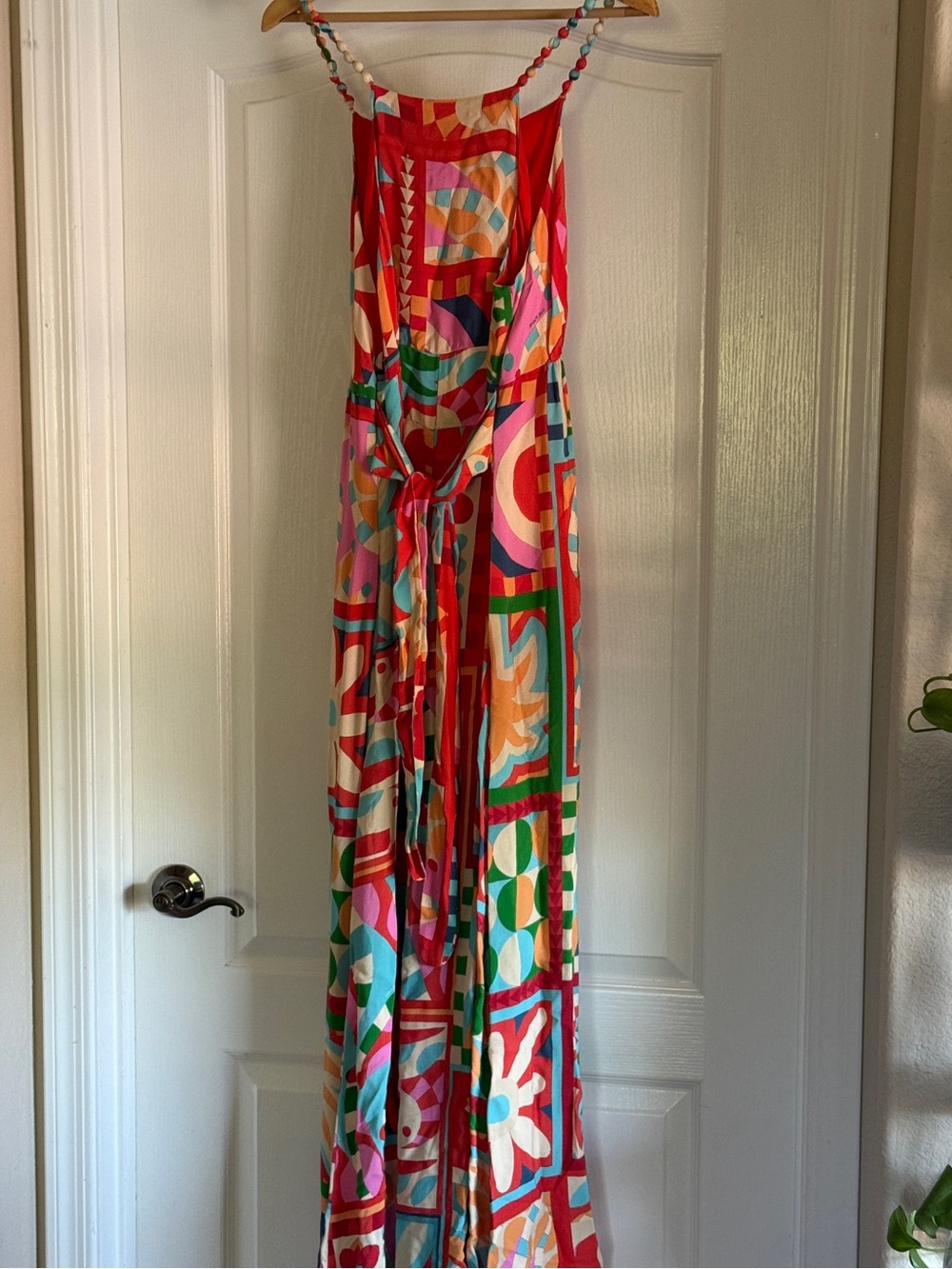 FARM Rio Anthropologie Beaded Strap Wide Leg Tropical Halter Jumpsuit Large - Picture 13 of 16